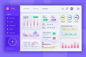 Admin panel neumorphic dashboard UI kit vector