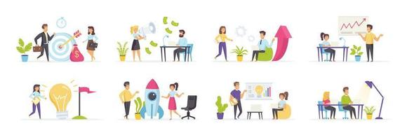 Startup company set with people in various scenes vector