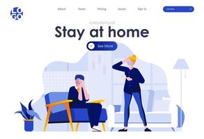 Stay at home landing page design vector