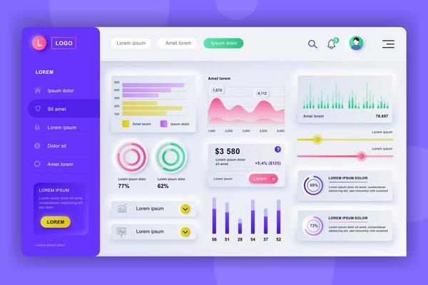 Admin panel neumorphic dashboard UI kit