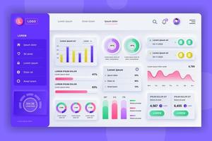 Admin panel neumorphic dashboard UI kit vector