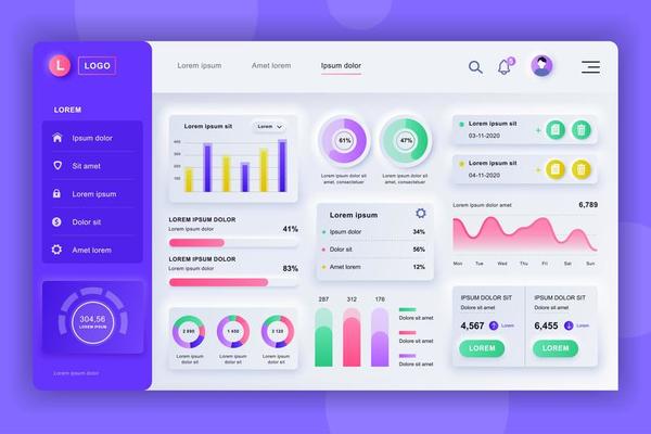 Admin panel neumorphic dashboard UI kit