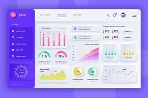 Admin panel neumorphic dashboard UI kit vector