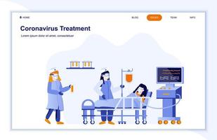 página de inicio plana del hospital de tratamiento de coronavirus vector