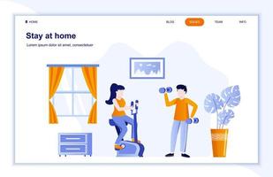 Stay at home flat landing page vector