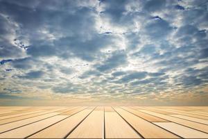 Wood floor plates with sky background photo