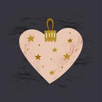 corazón con estrellas doradas decoración del árbol de navidad vector