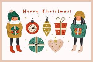 Merry Christmas hand drawn set of elements vector