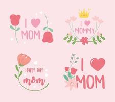 Mother's Day flowers and inscriptions set for cards vector