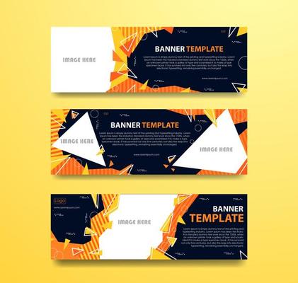 Abstract orange and yellow banner set with photo frames