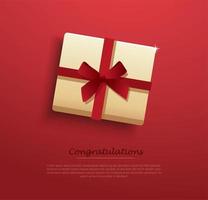 Gold present box decorated with red vector