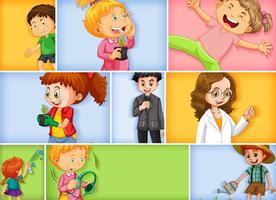 Set of different kid characters on color background vector