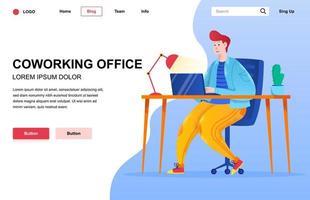 Coworking office flat landing page composition vector