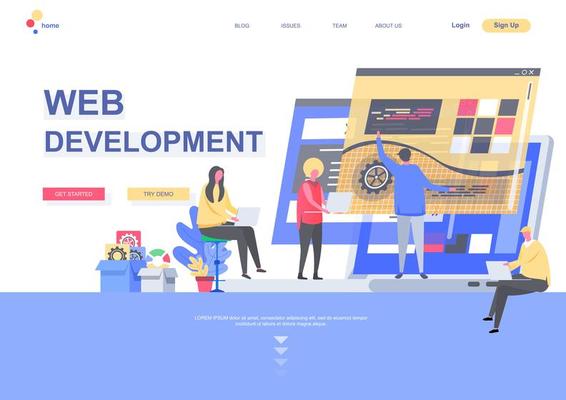 Web development flat landing page template