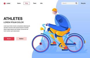 Athletes flat landing page composition vector
