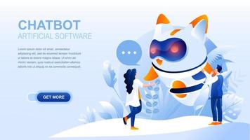 Chatbot flat landing page with header vector