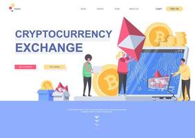 Cryptocurrency exchange flat landing page template vector