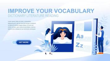 Vocabulary flat landing page with header vector