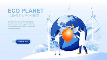 Eco planet flat landing page with header vector