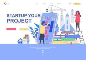 Startup your project flat landing page template vector