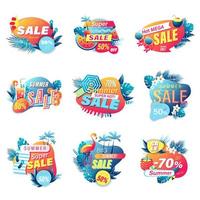 Set of summer sale banners in 3d style vector