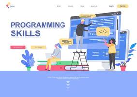 Programming skills flat landing page template vector