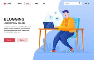 Blogging flat landing page composition vector