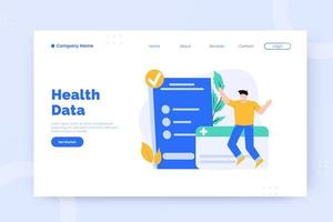 Health data landing page template vector