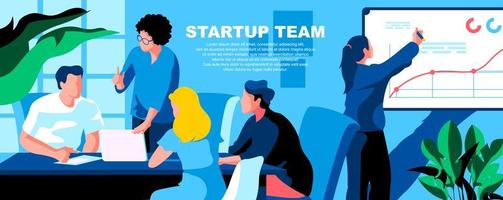 Startup team flat landing page template vector