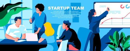 Startup team flat landing page template vector