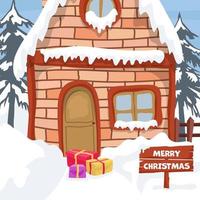 Landscape design with winter house for Christmas card vector