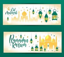 Ramadan Kareem islamic Banner set with mosque vector