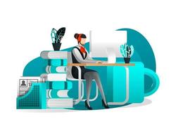 Women Technical Support Working at Desk vector