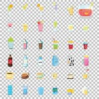 Set of different types of soft or sweet drinks isolated on transparent background vector