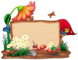 Border template design with insects in the garden background vector