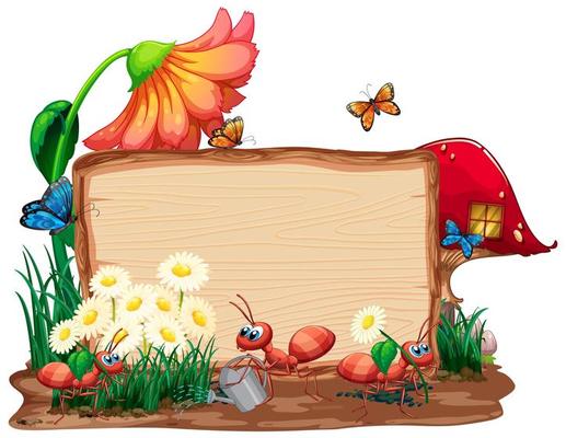 Border template design with insects in the garden background