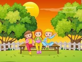 Children at ourdoor nature background vector