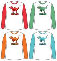 conjunto de pantalla de dinosaurio de diferentes colores en una camiseta de manga larga vector