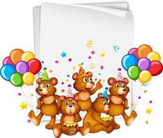 Paper template with cute animals in party theme on white background vector