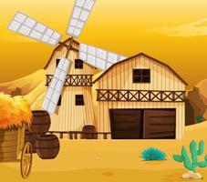 Farm scene in nature with barn and windmill vector