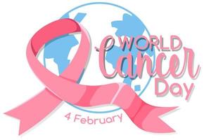 World Cancer Day logo or banner with a pink ribbon on the globe vector