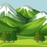 Empty green nature scene with big mountains vector