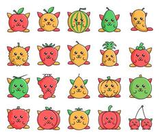 paquete de iconos de frutas con personajes lindos vector