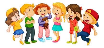 Group of young children cartoon character on white background vector