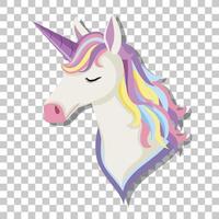 Cabeza de unicornio con melena de arco iris aislada sobre fondo transparente vector