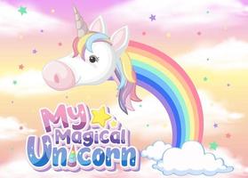 lindo banner de unicornio en color de fondo pastel vector