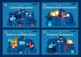 Collaborative workspace, flat landing pages set vector