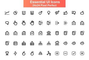 UI icons set, 24x24 grid vector