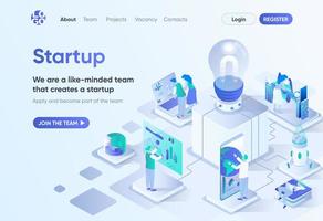 Startup project, isometric landing page vector