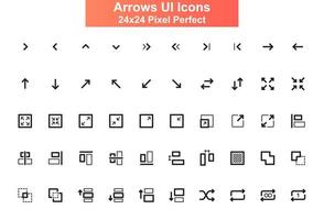 Arrows, UI icons set, 24x24 grid vector